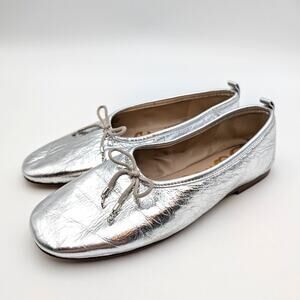 Sam Edelman Ari Ballet Flat Bow Top Women's Leather Silver Size US6.5M EU36.5